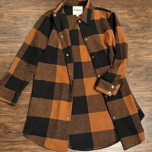 BB Dakota Black and Rust Plaid Trench Shacket